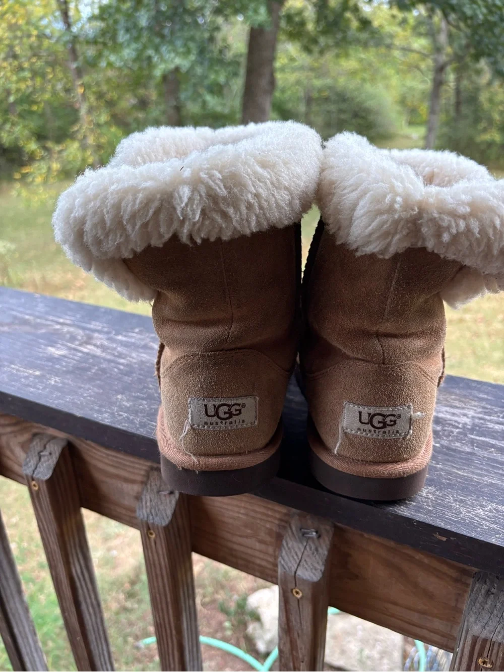 UGG Australia Brown Suede Shearling Boots Kids Size 3 EU 33 Fold Over Cuff